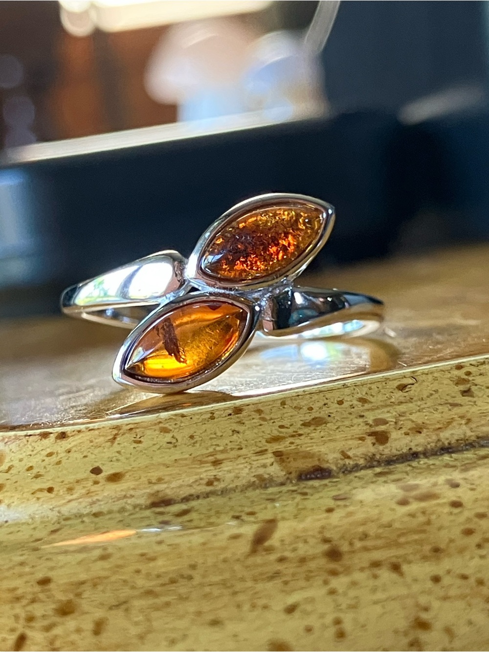 Baltic Amber Sterling Silver Ring Size 8